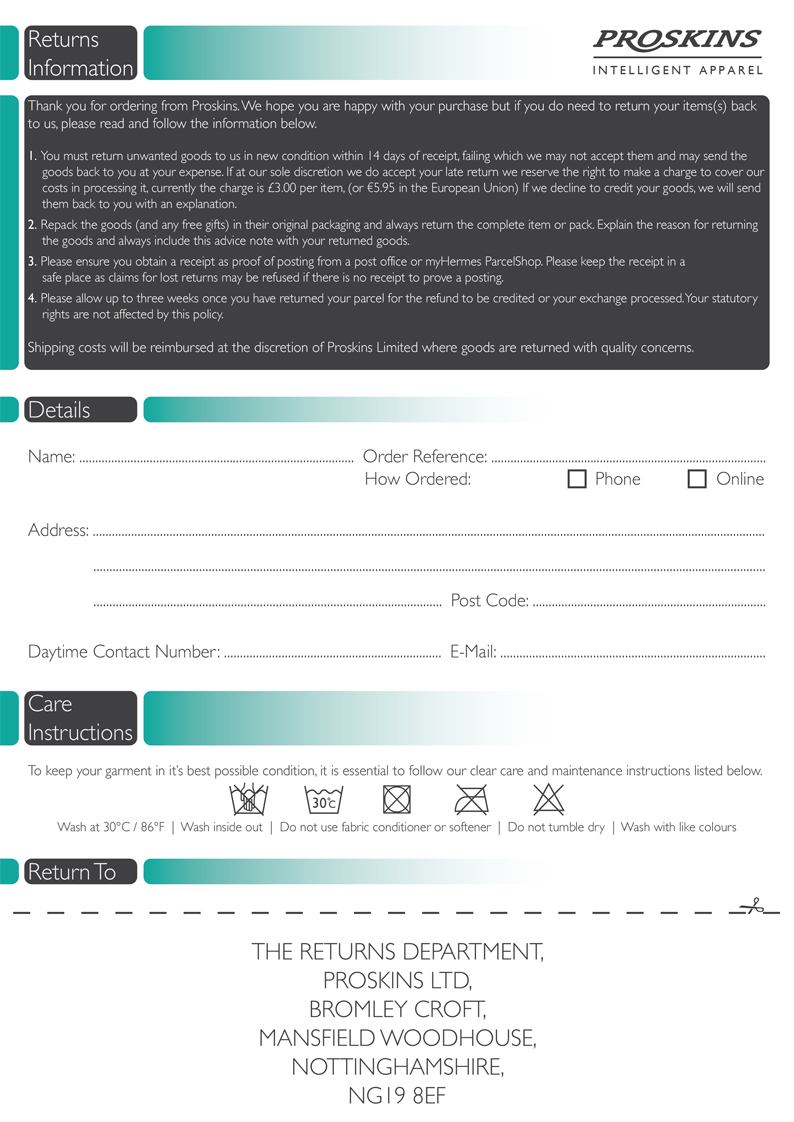 Proskins Returns Form