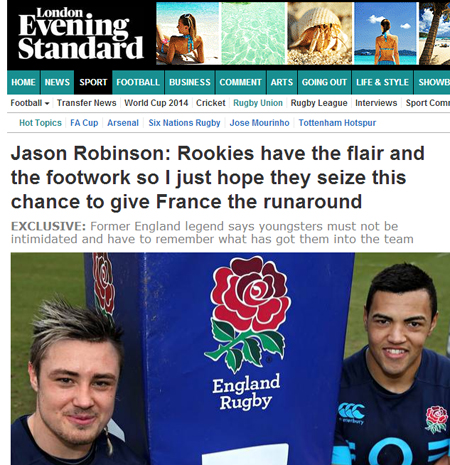 Jason Robinson on England v France in the RBS 6 Nations in the London Evening Standard